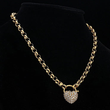 18ct Heavy Yellow Gold Plated 6mm Belcher Chain Necklace Featuring a Simulated Diamond Locket - USA Made-1
