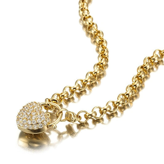 18ct Heavy Yellow Gold Plated 6mm Belcher Chain Necklace Featuring a Simulated Diamond Locket - USA Made-0
