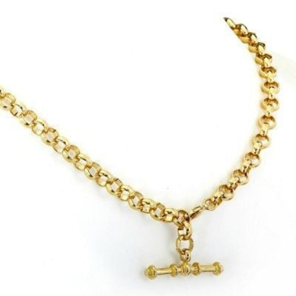 18ct Heavy Yellow Gold Plated 6mm Belcher Chain Necklace with T-Bar End - USA Made-5