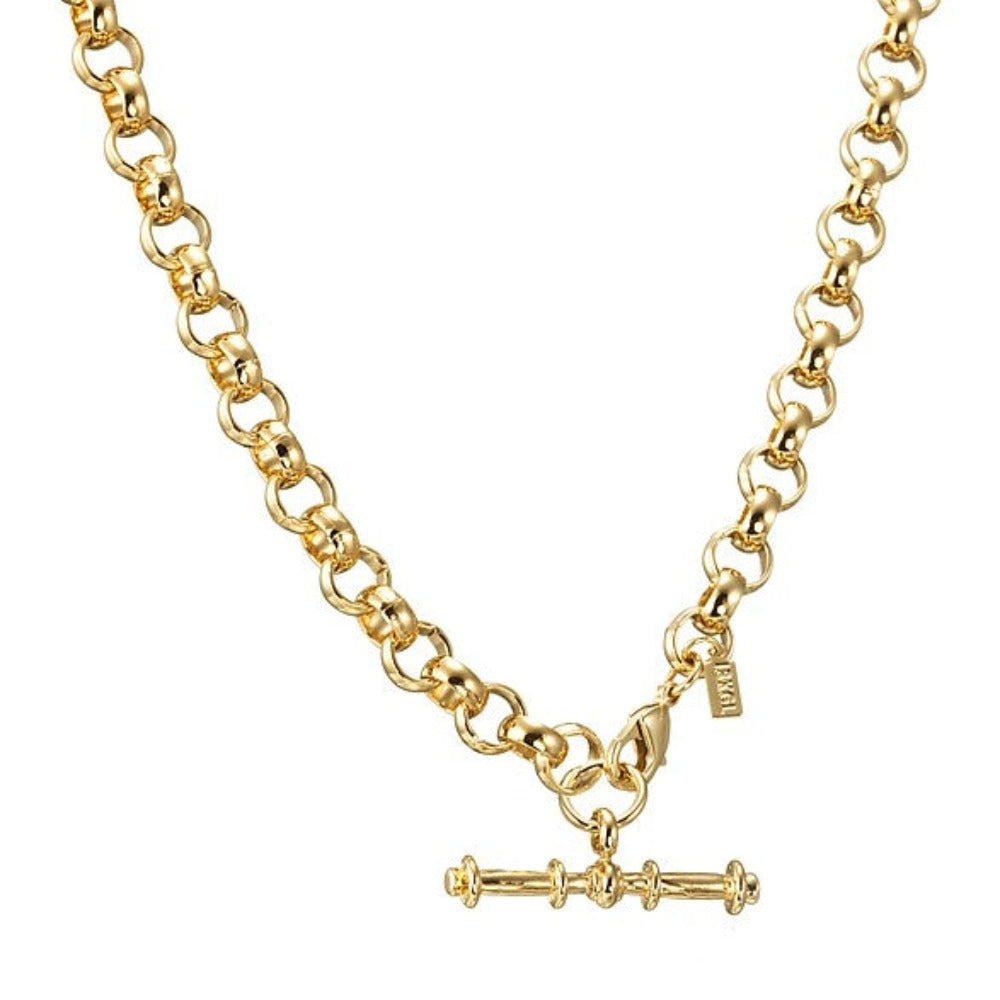 18ct Heavy Yellow Gold Plated 6mm Belcher Chain Necklace with T-Bar End - USA Made-3