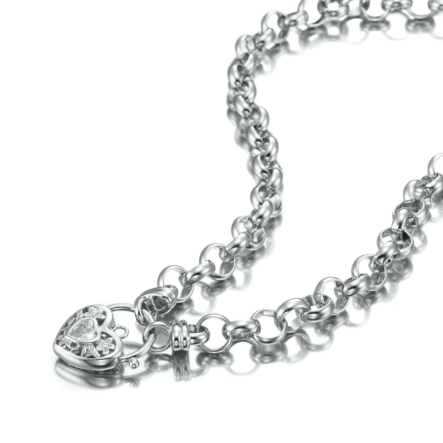 925 Sterling Silver Plated 10mm Belcher Chain Necklace with a Filigree Stone Locket - USA Made-0