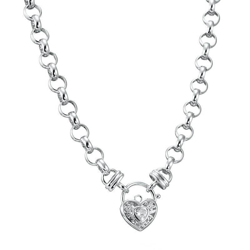 925 Sterling Silver Plated 10mm Belcher Chain Necklace with a Filigree Stone Locket - USA Made-1