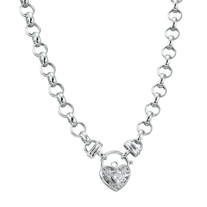 925 Sterling Silver Plated 10mm Belcher Chain Necklace with a Filigree Stone Locket - USA Made-1