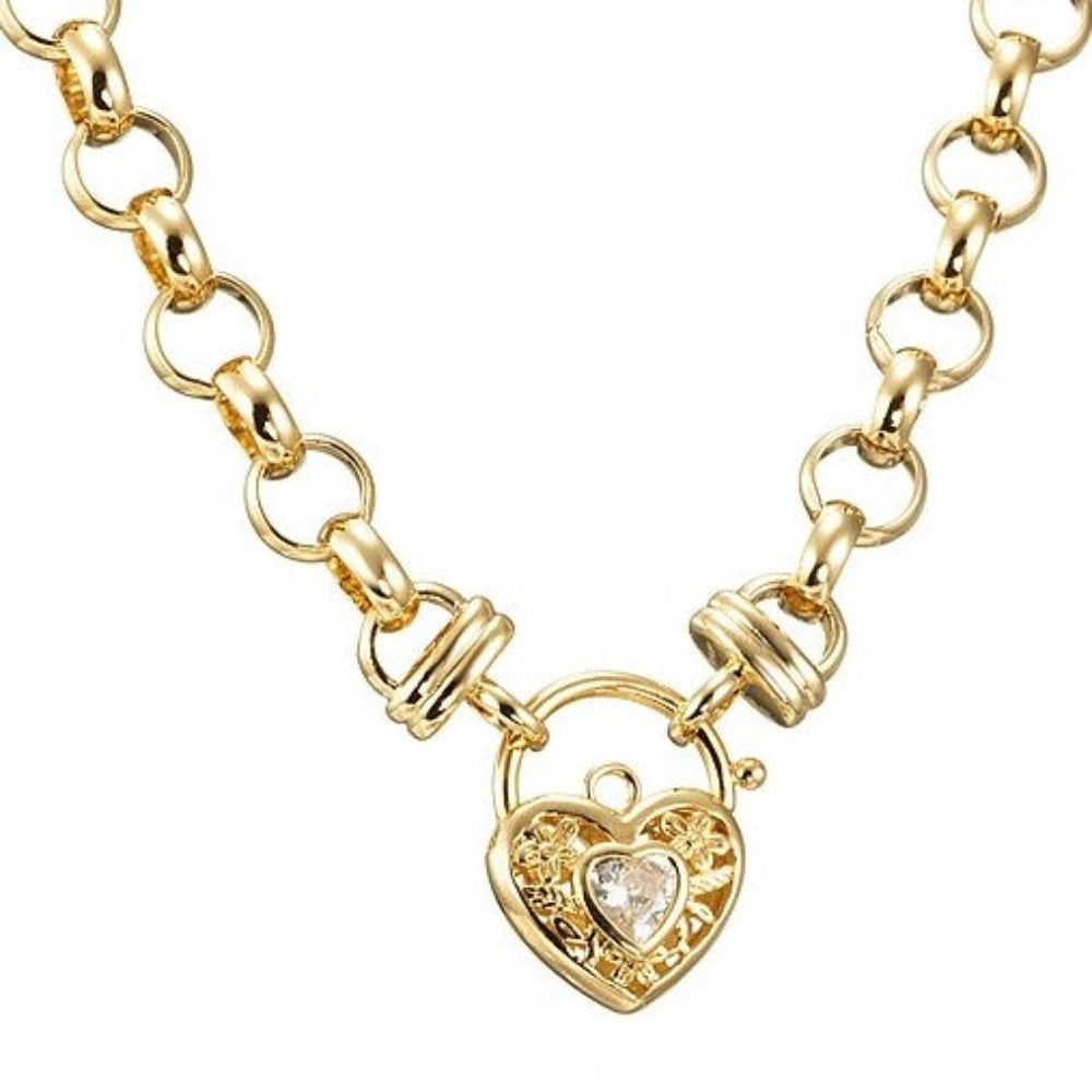 18ct Heavy Yellow Gold Plated Belcher Chain Necklace with a Filigree Stone Locket - USA Made-0
