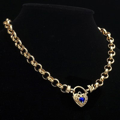 18ct Heavy Yellow Gold Plated 10mm Belcher Chain Necklace with a Dark Blue Filigree Locket-1