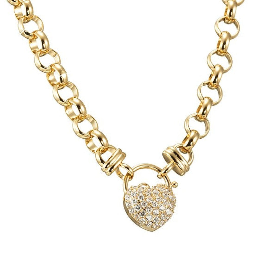 18ct Heavy Yellow Gold Plated Belcher Chain Necklace Featuring a Simulated Diamond Locket - USA Made-2