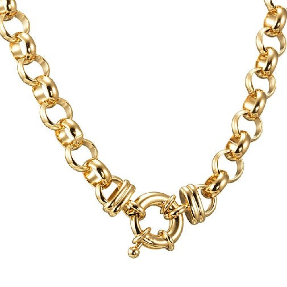 18ct Heavy Yellow Gold Plated 10mm Belcher Chain Necklace with Bolt Clasp - USA Made-5