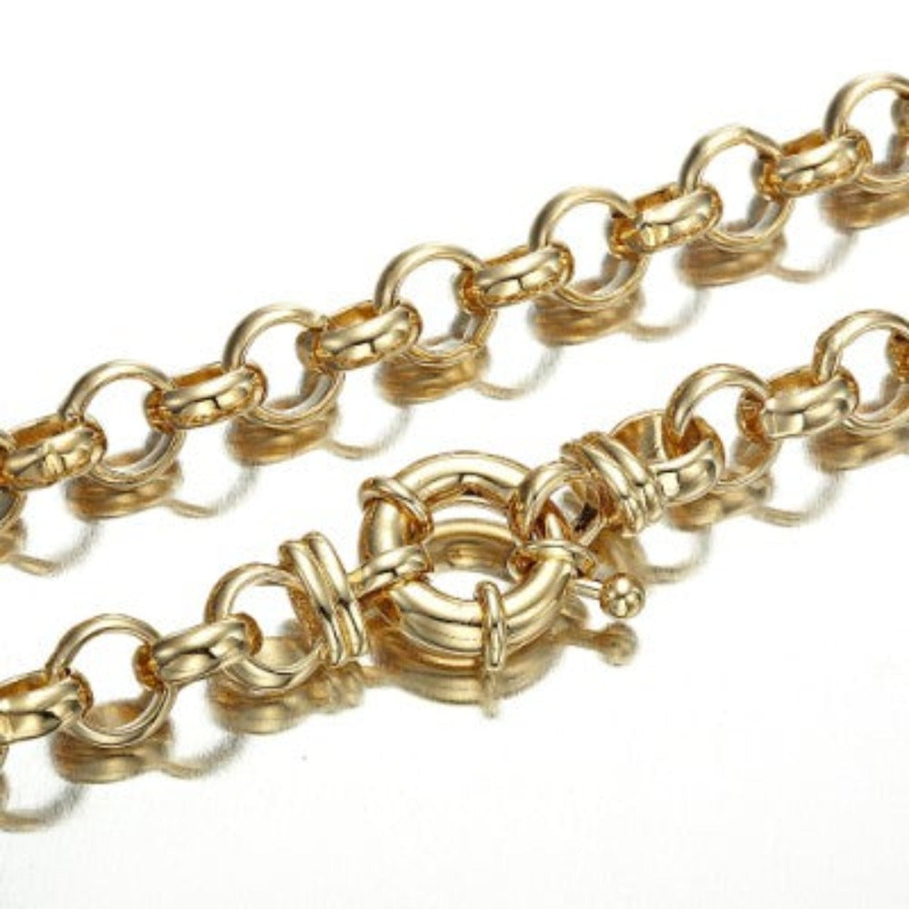 18ct Heavy Yellow Gold Plated 10mm Belcher Chain Necklace with Bolt Clasp - USA Made-0