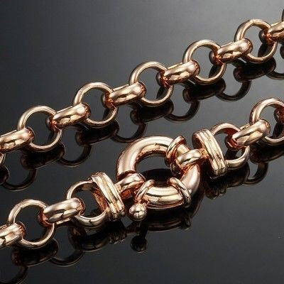 18ct Heavy Rose Gold Plated 10mm Belcher Chain Necklace with Bolt Clasp - USA Made-4