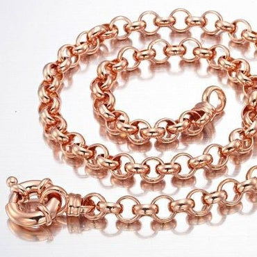18ct Heavy Rose Gold Plated 10mm Belcher Chain Necklace with Bolt Clasp - USA Made-1