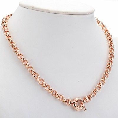 18ct Heavy Rose Gold Plated 10mm Belcher Chain Necklace with Bolt Clasp - USA Made-0