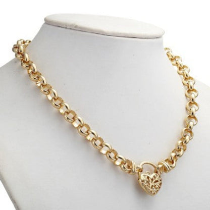 18ct Heavy Yellow Gold Plated Belcher Chain Necklace with a Filigree Locket - USA Made-4