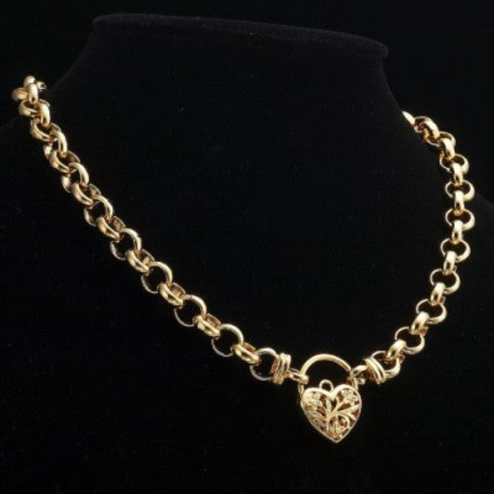 18ct Heavy Yellow Gold Plated Belcher Chain Necklace with a Filigree Locket - USA Made-1