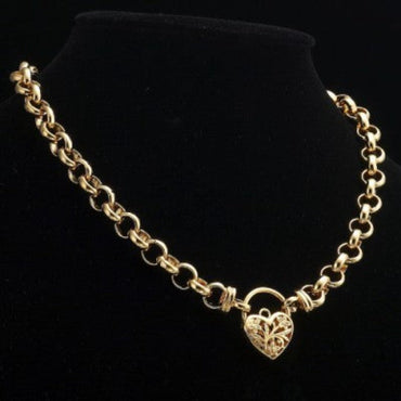 18ct Heavy Yellow Gold Plated Belcher Chain Necklace with a Filigree Locket - USA Made-1