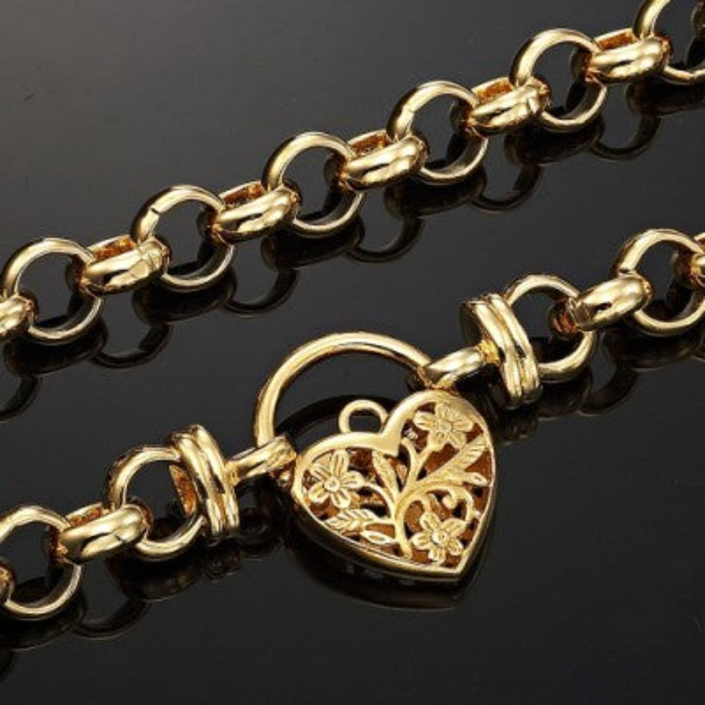 18ct Heavy Yellow Gold Plated Belcher Chain Necklace with a Filigree Locket - USA Made-2