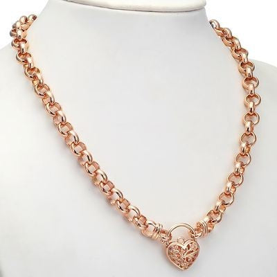 18ct Heavy Rose Gold Plated Belcher Chain Necklace with a Filigree Locket - USA Made-1