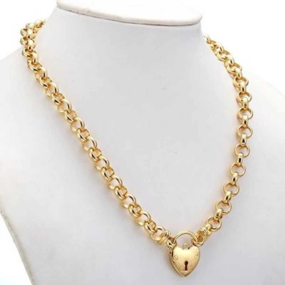 18ct Heavy Yellow Gold Plated Belcher Chain Necklace Featuring a Plain Locket - USA Made-3