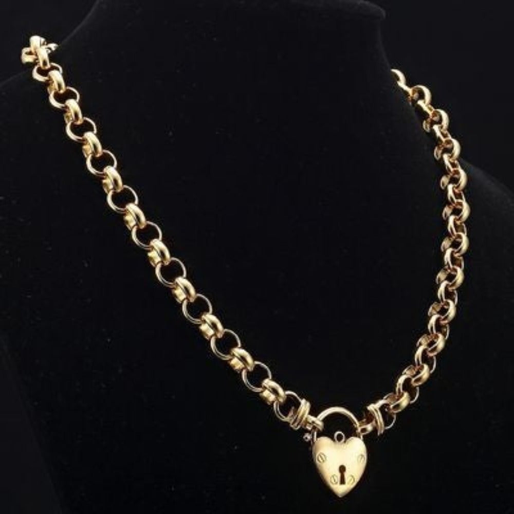 18ct Heavy Yellow Gold Plated Belcher Chain Necklace Featuring a Plain Locket - USA Made-4