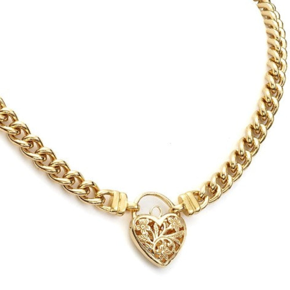18ct Heavy Yellow Gold Plated Euro Chain Necklace with a Filigree Locket - USA Made-2