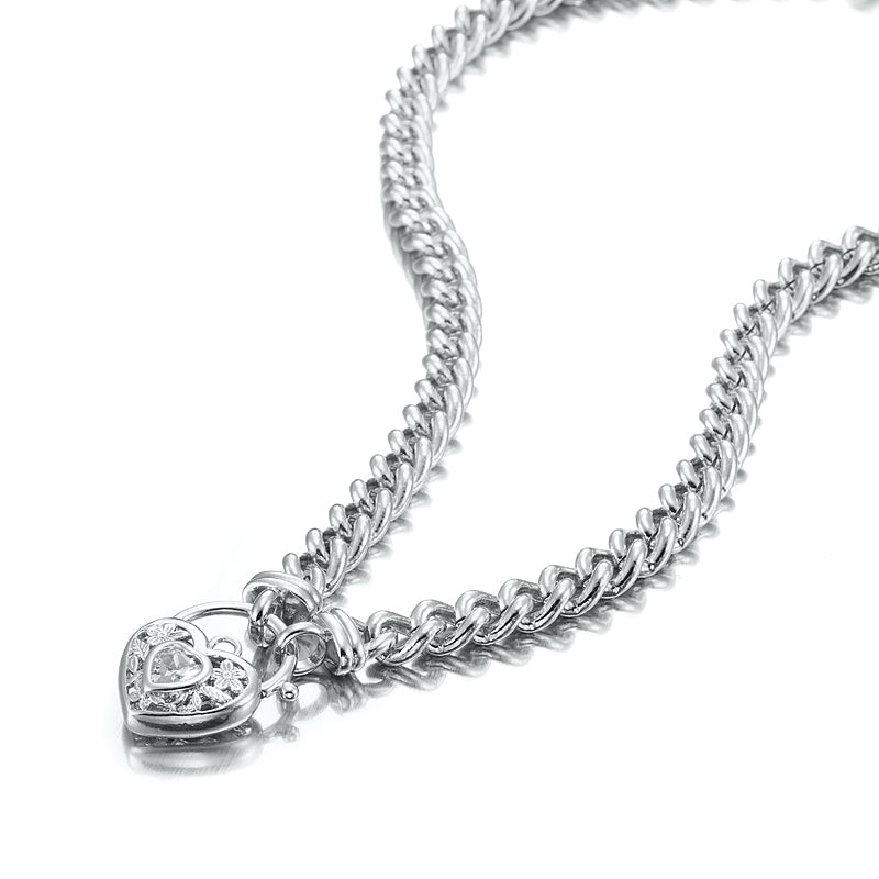 925 Sterling Silver Plated Euro Chain Necklace with a Filigree Locket Featuring a Simulated Diamond - USA Made-0