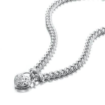 925 Sterling Silver Plated Euro Chain Necklace with a Filigree Locket Featuring a Simulated Diamond - USA Made-0