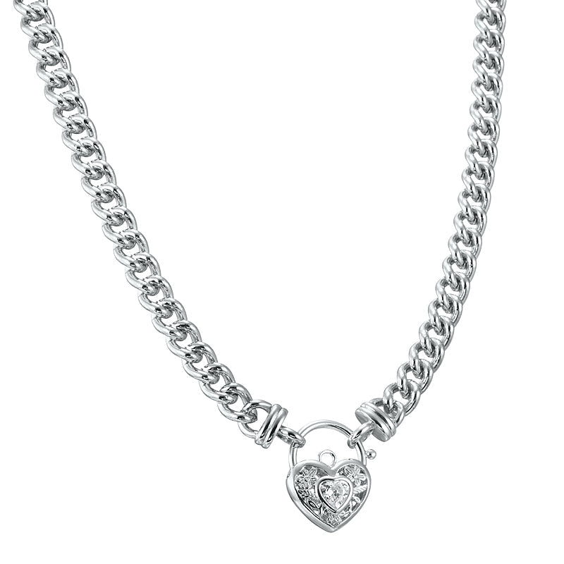 925 Sterling Silver Plated Euro Chain Necklace with a Filigree Locket Featuring a Simulated Diamond - USA Made-1
