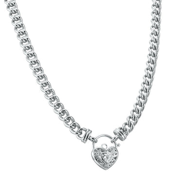 925 Sterling Silver Plated Euro Chain Necklace with a Filigree Locket Featuring a Simulated Diamond - USA Made-1
