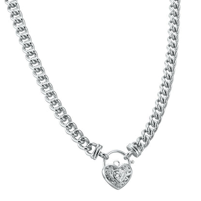 925 Sterling Silver Plated Euro Chain Necklace with a Filigree Locket Featuring a Simulated Diamond - USA Made-1