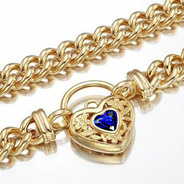 18ct Heavy Yellow Gold Plated Euro Chain Necklace with a Dark Blue Filigree Locket - USA Made-1