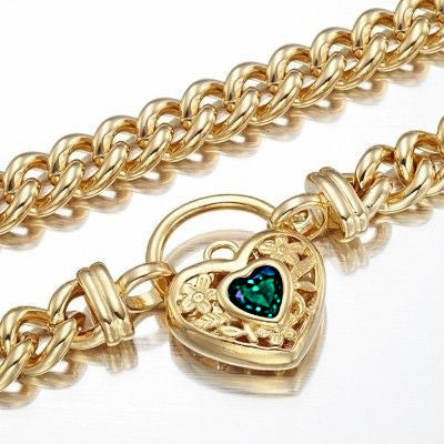 18ct Heavy Yellow Gold Plated Euro Chain Necklace with a Green Filigree Locket - USA Made-2