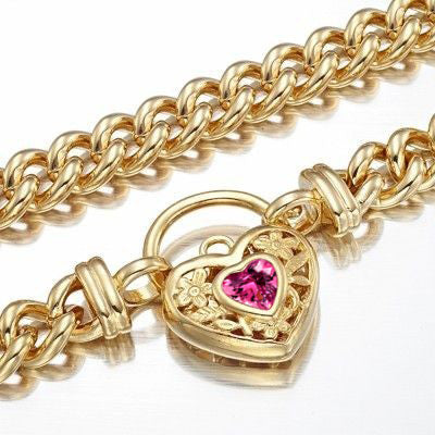 18ct Heavy Yellow Gold Plated Euro Chain Necklace with a Pink Filigree Locket - USA Made-2