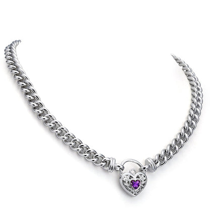 925 Sterling Silver Plated Euro Chain Necklace with a Purple Filigree Locket - USA Made-0