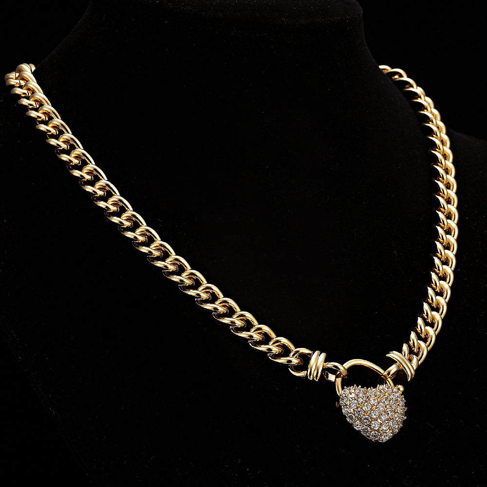 18ct Heavy Yellow Gold Plated Euro Chain Necklace Featuring a Simulated Diamond Locket - USA Made-4