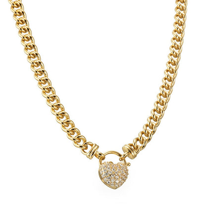 18ct Heavy Yellow Gold Plated Euro Chain Necklace Featuring a Simulated Diamond Locket - USA Made-1