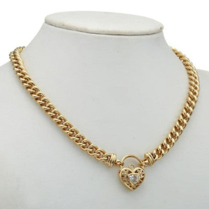 18ct Heavy Yellow Gold Plated Euro Chain Necklace with a Filigree Locket Featuring a Simulated Diamond - USA Made-0