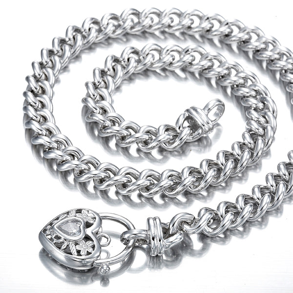 925 Sterling Silver Plated Euro Chain Necklace with a Filigree Locket Featuring a Simulated Diamond - USA Made-2
