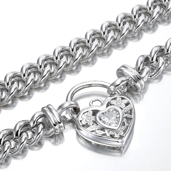 925 Sterling Silver Plated Euro Chain Necklace with a Filigree Locket Featuring a Simulated Diamond - USA Made-3