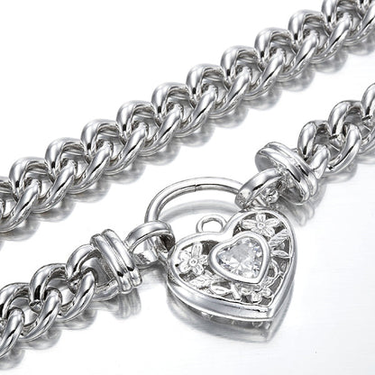 925 Sterling Silver Plated Euro Chain Necklace with a Filigree Locket Featuring a Simulated Diamond - USA Made-3