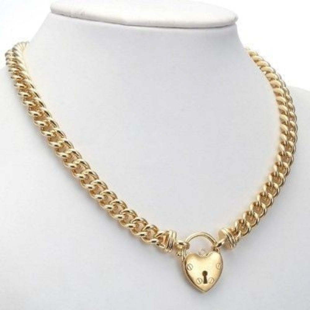 18ct Heavy Yellow Gold Plated Euro Chain Necklace Featuring a Plain Locket - USA Made-0