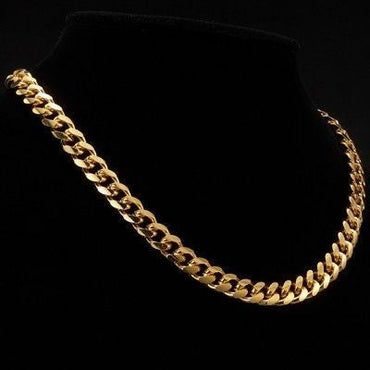 18ct Heavy Yellow Gold Plated 9mm Curb Chain Necklace with Lobster Clasp - USA Made-1