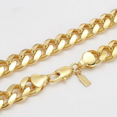18ct Heavy Yellow Gold Plated 9mm Curb Chain Necklace with Lobster Clasp - USA Made-5