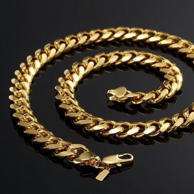 18ct Heavy Yellow Gold Plated 9mm Curb Chain Necklace with Lobster Clasp - USA Made-2