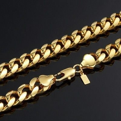 18ct Heavy Yellow Gold Plated 9mm Curb Chain Necklace with Lobster Clasp - USA Made-3
