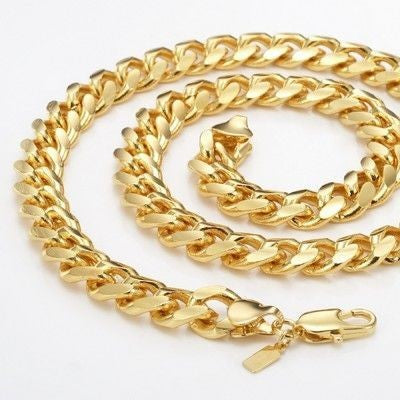 18ct Heavy Yellow Gold Plated 9mm Curb Chain Necklace with Lobster Clasp - USA Made-0