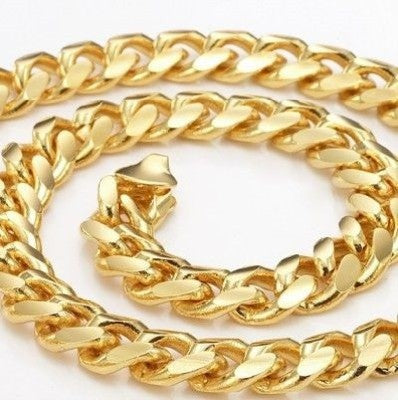 18ct Heavy Yellow Gold Plated 9mm Curb Chain Necklace with Lobster Clasp - USA Made-4