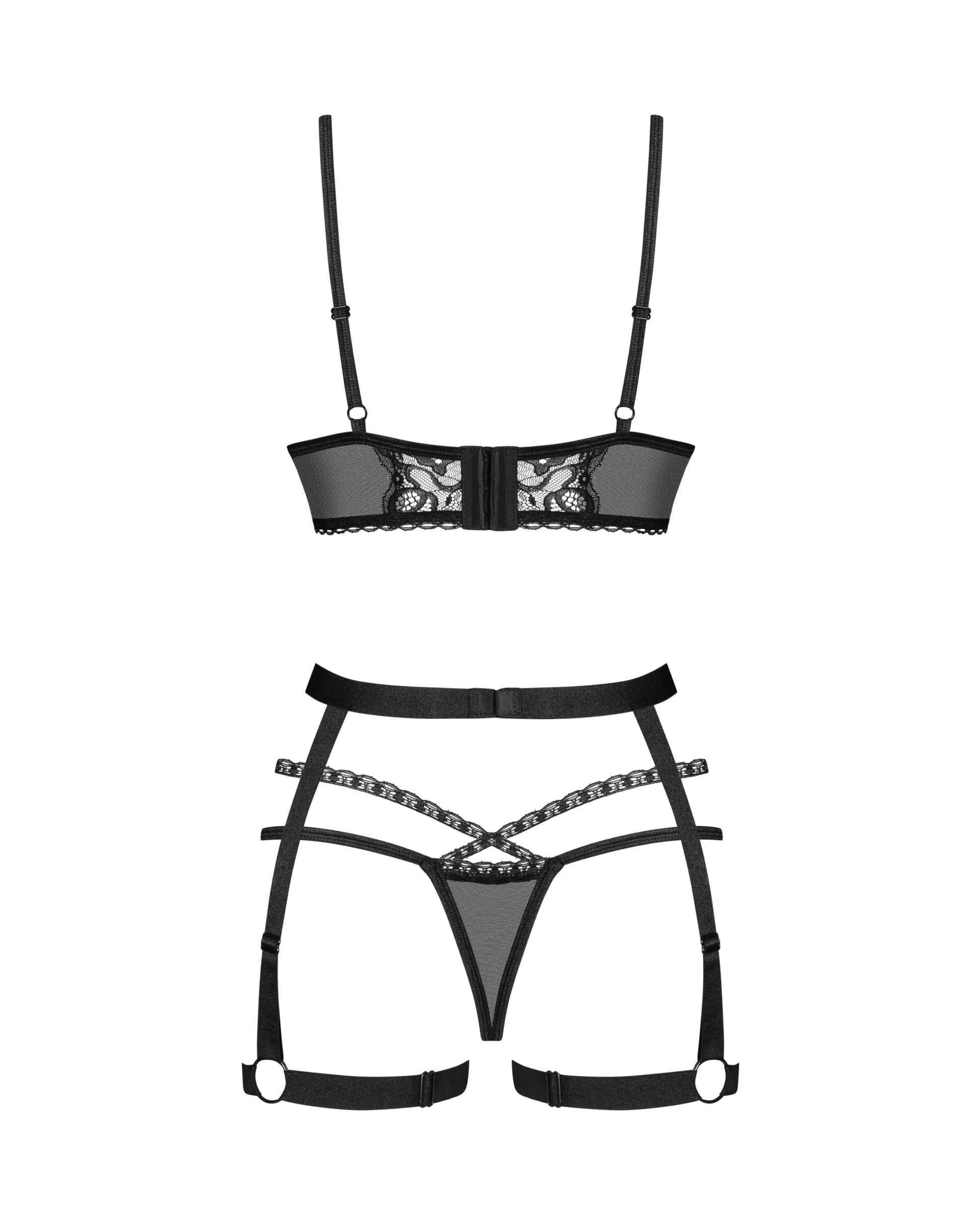 Soft Mesh Bralette & Lace Thong Harness Set Obsessive Blomentis-4