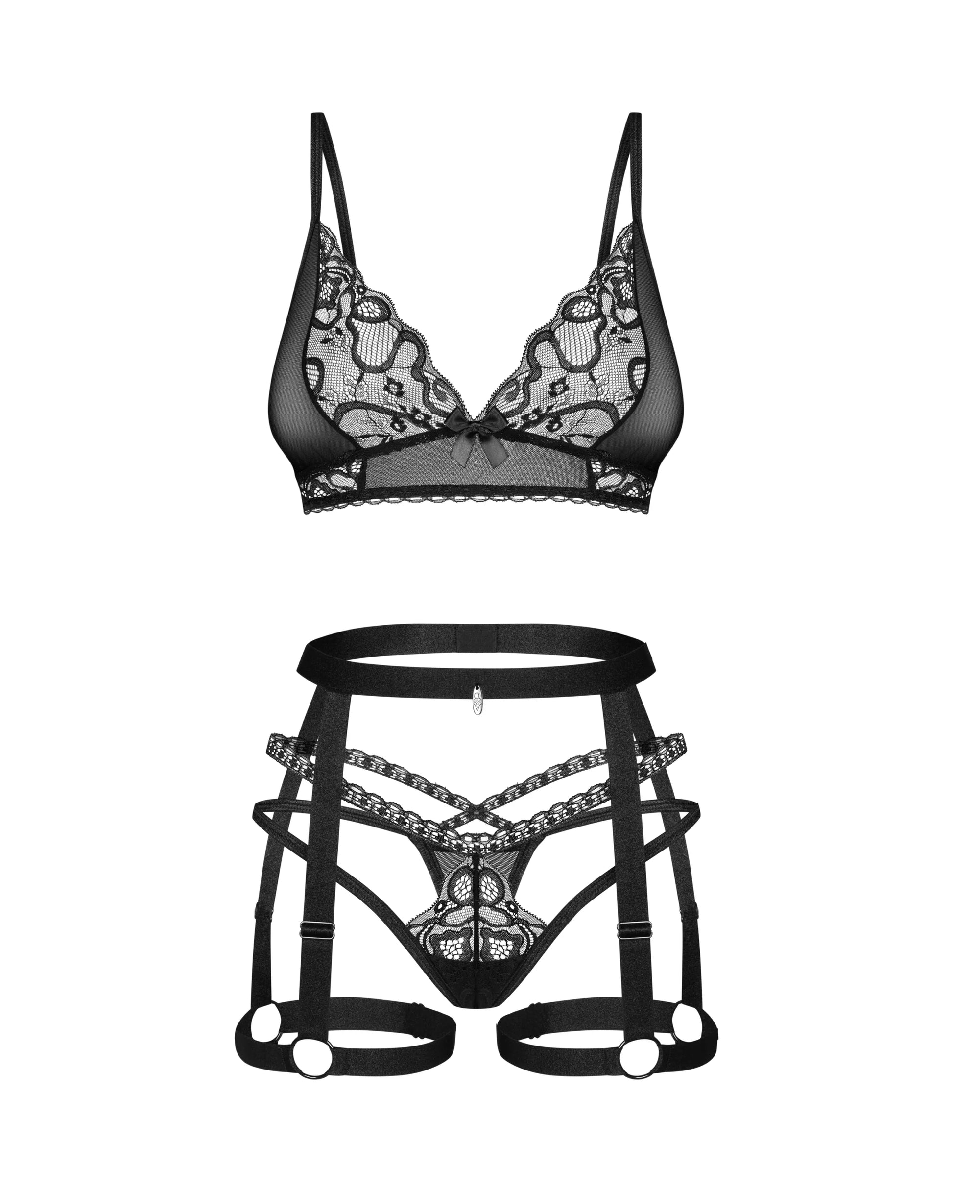 Soft Mesh Bralette & Lace Thong Harness Set Obsessive Blomentis-3