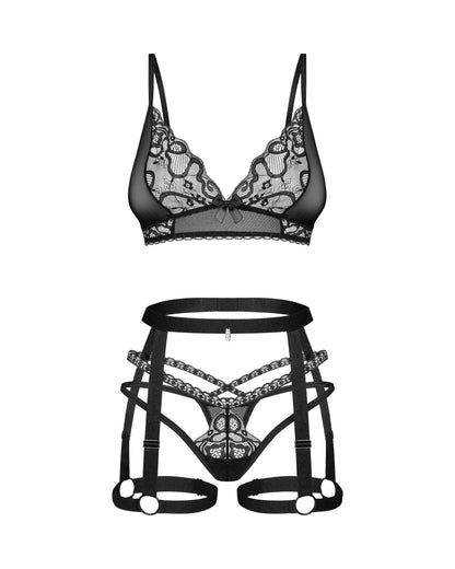 Soft Mesh Bralette & Lace Thong Harness Set Obsessive Blomentis-3