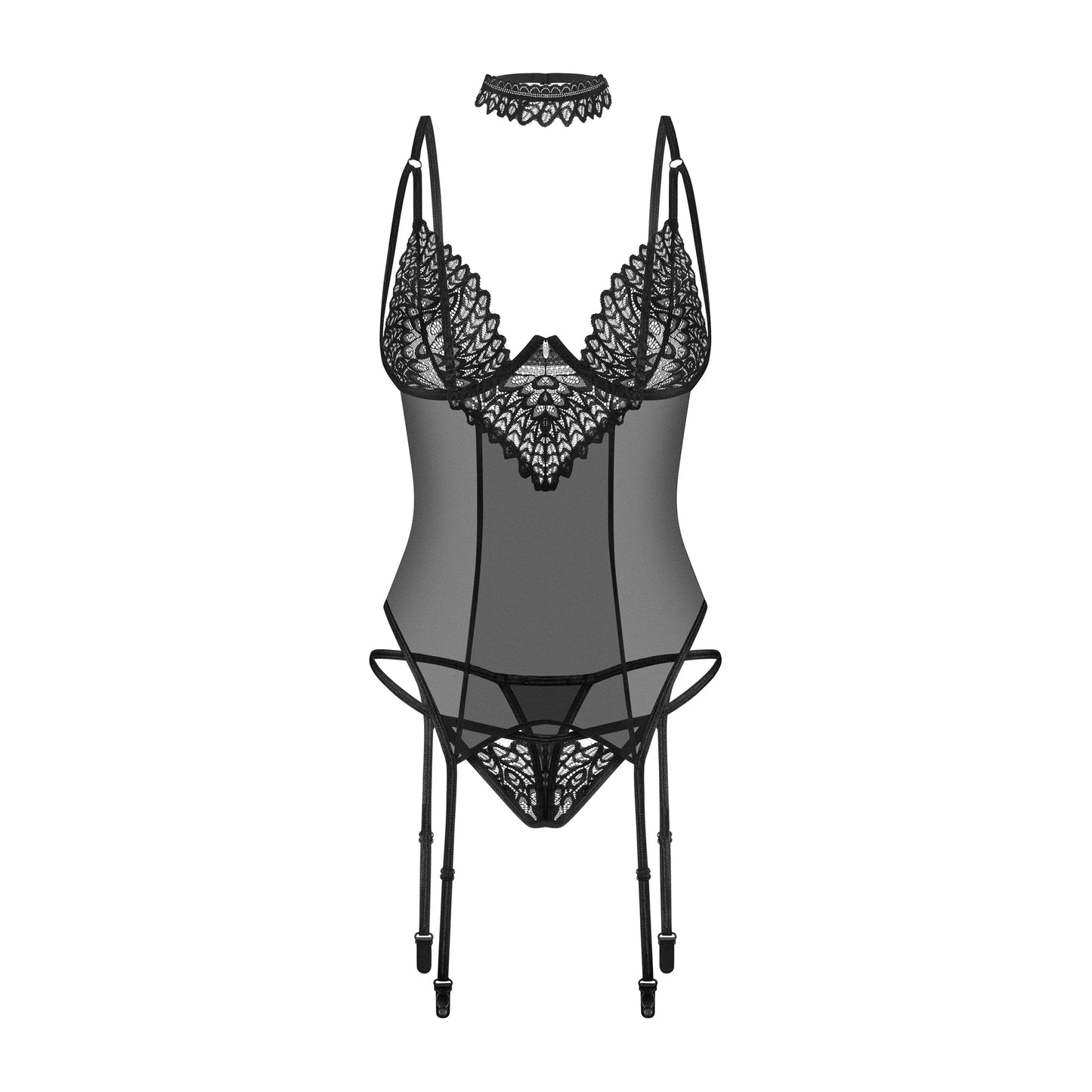 Sheer Mesh Lace Corset & String Panty Obsessive Donarella-3