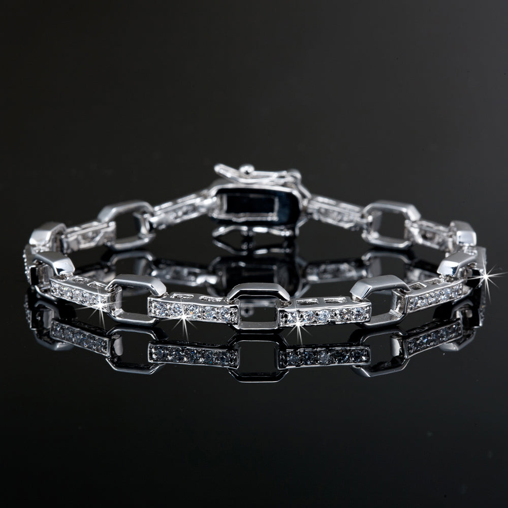 925 Sterling Silver Heavy Plated Tennis Bracelet Featuring 50 Crystals by Swarovski-0